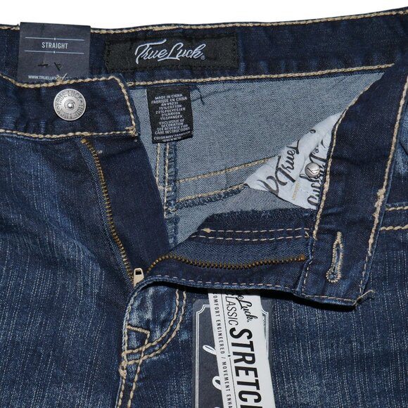 True Luck Straight Leg Jeans Dark Wash Denim Thick Stitch Men's Size 34x32 BKE - Picture 8 of 9